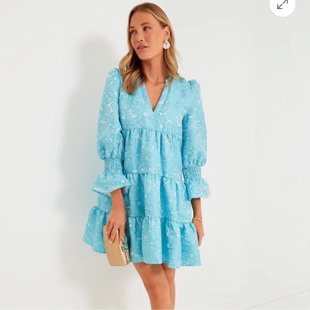 Pomander Place Light Blue Tiered V-Neck Lace Dress